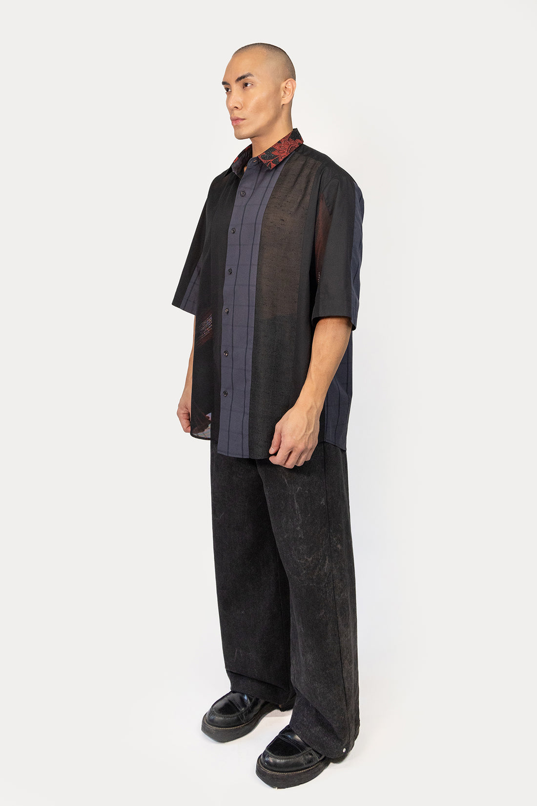 Short Sleeve Shirt in Silk Kimono and Poplin Combo