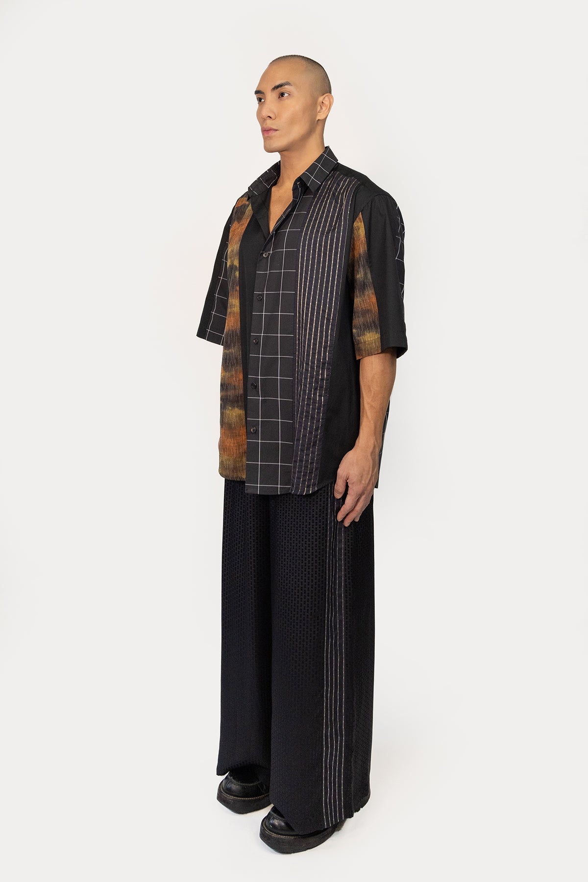 Short Sleeve Shirt in Silk Kimono and Poplin Combo