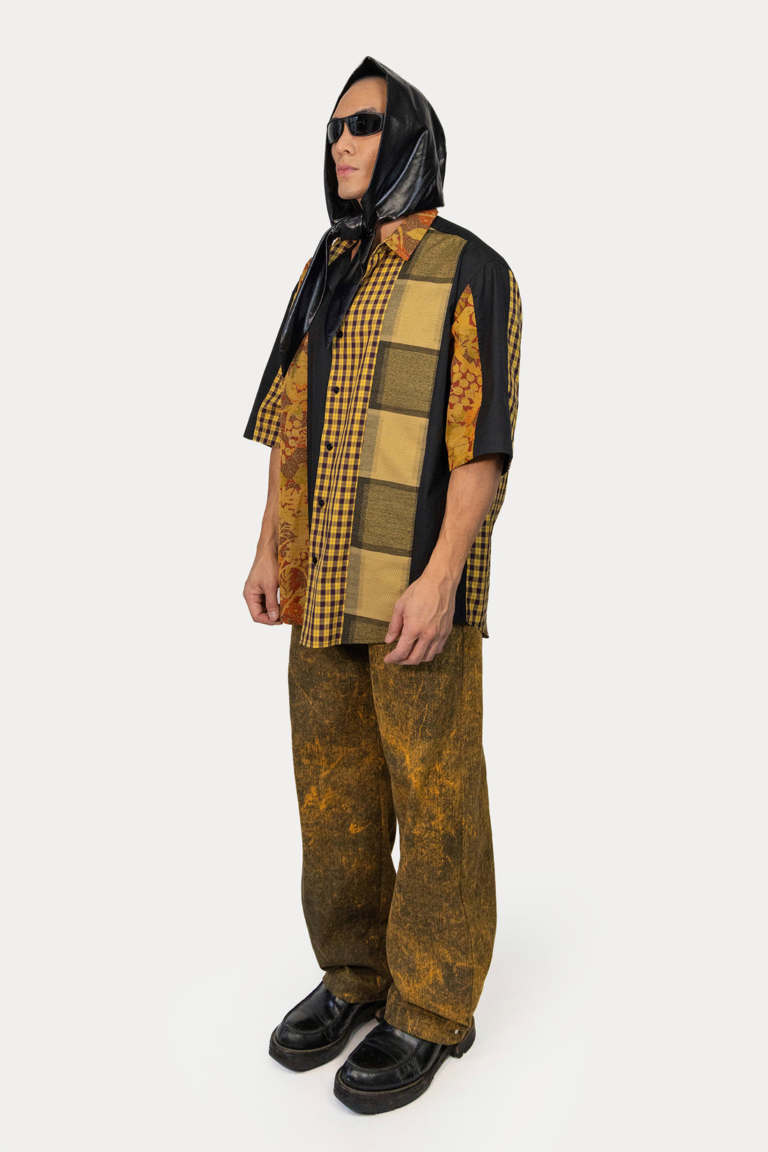 Short Sleeve Shirt in Silk Kimono and Poplin Combo