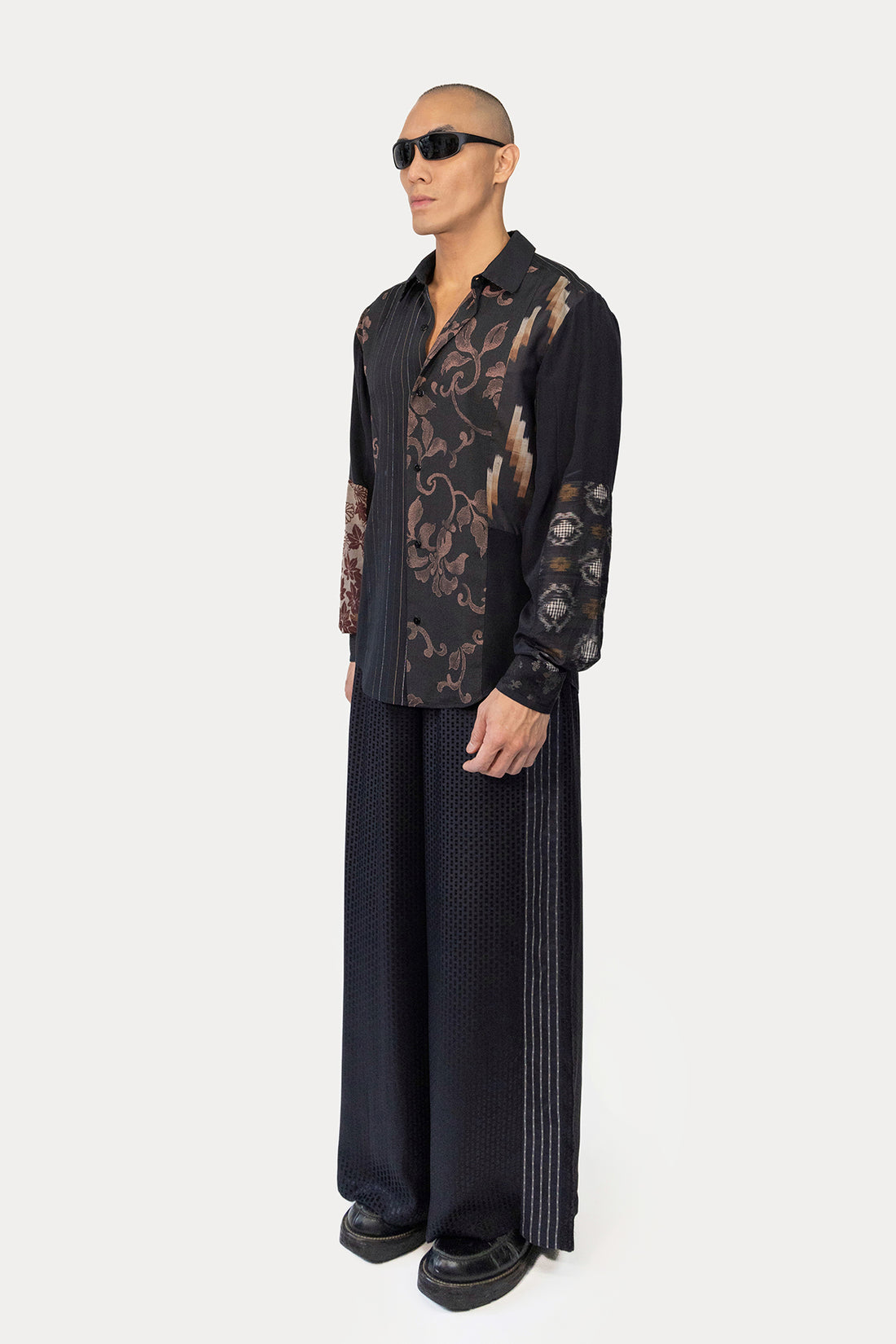 Long Line Patchworked Shirt in Silk Kimono Scraps