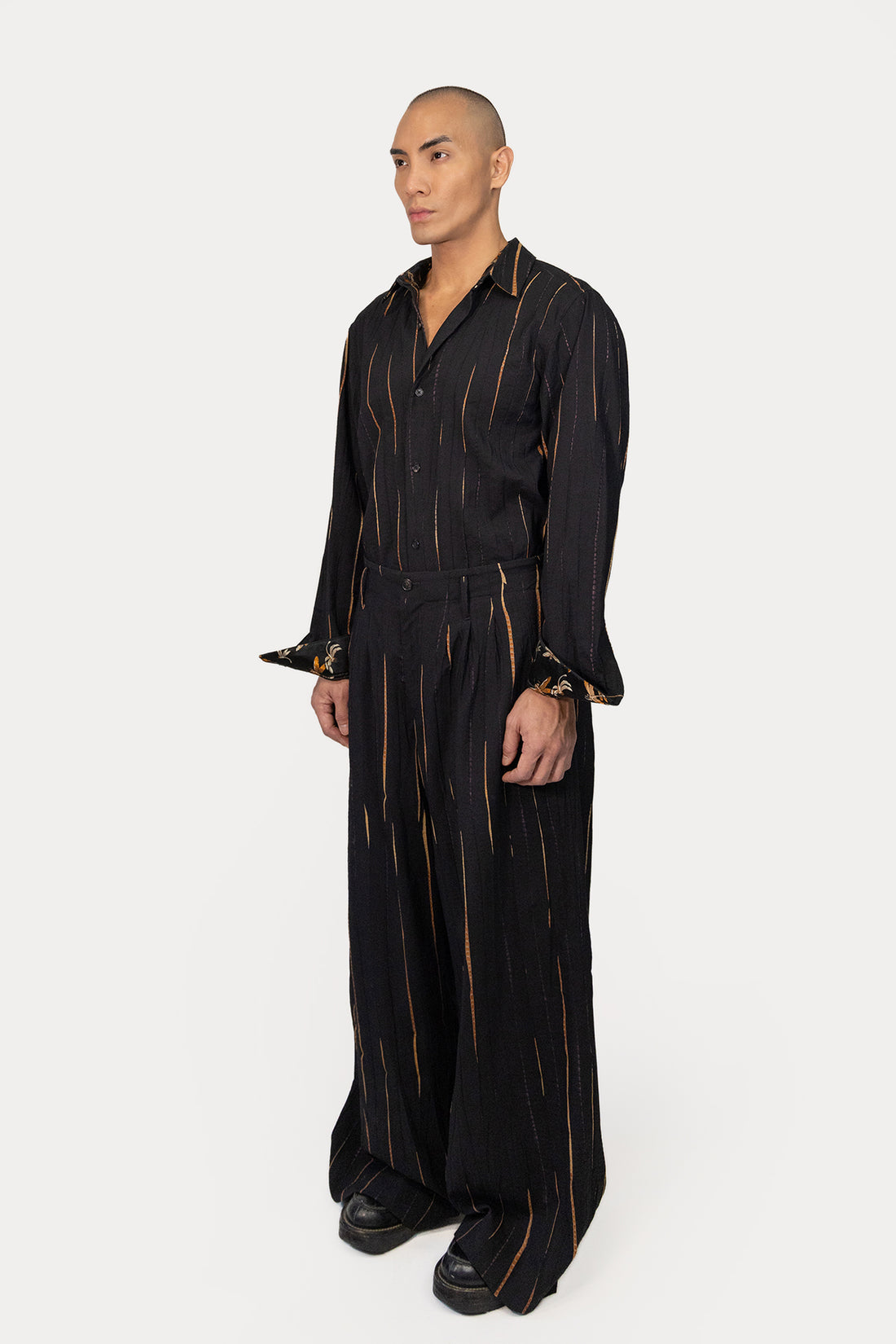 Wide Leg Pleat Pant in Shibori Wool