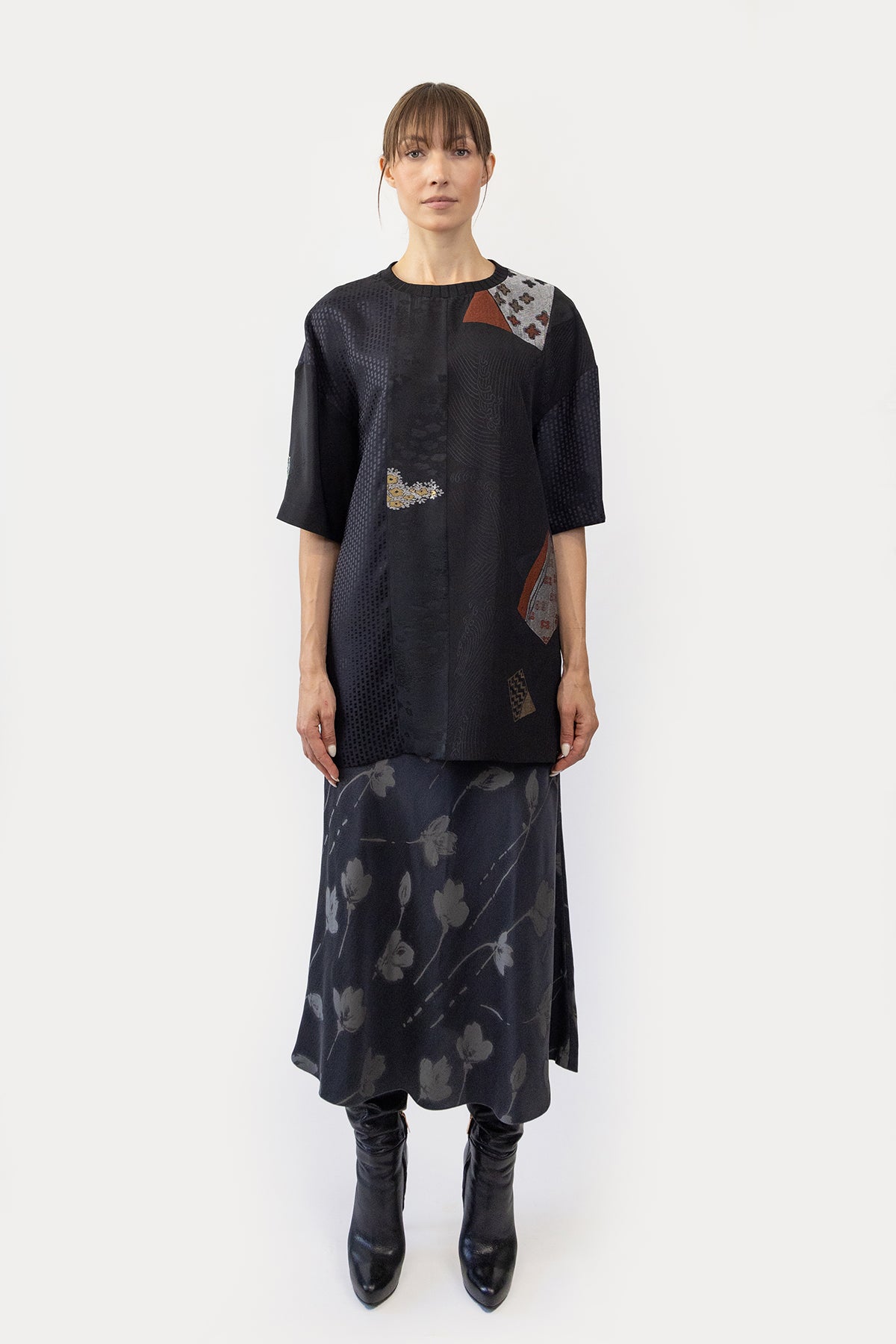 Oversize Tee in Silk Kimono Combo