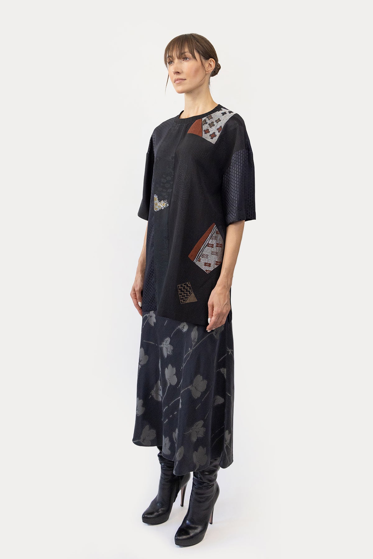 Oversize Tee in Silk Kimono Combo