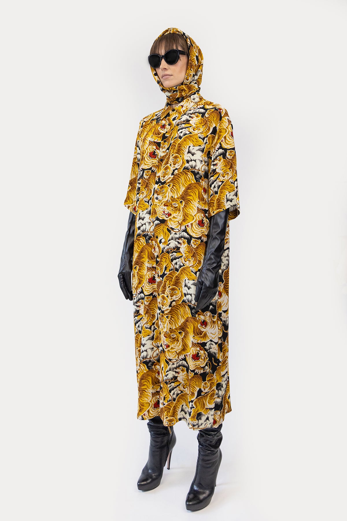 Tunic Shirt in 100 Tigers Print Crepe