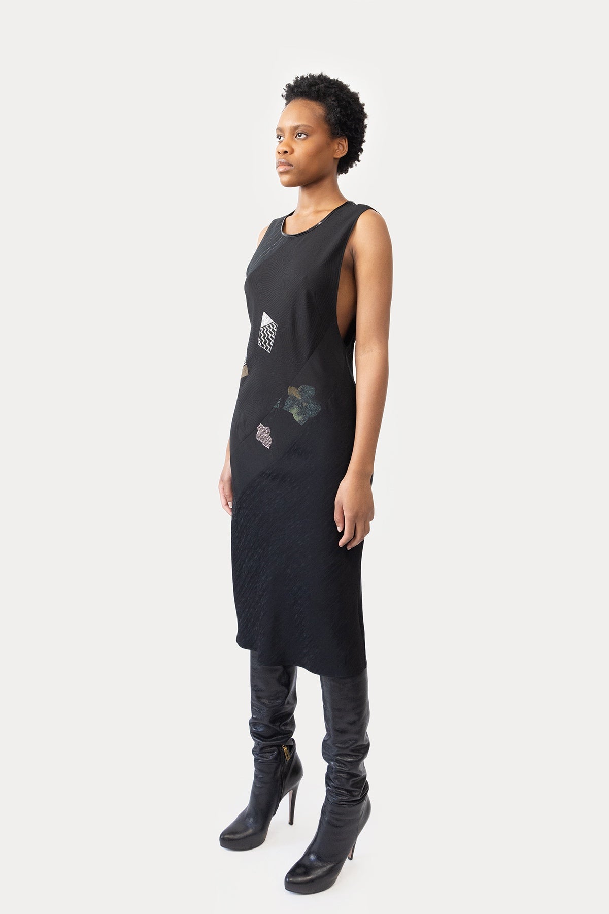 Midi Column Dress in Silk Combo
