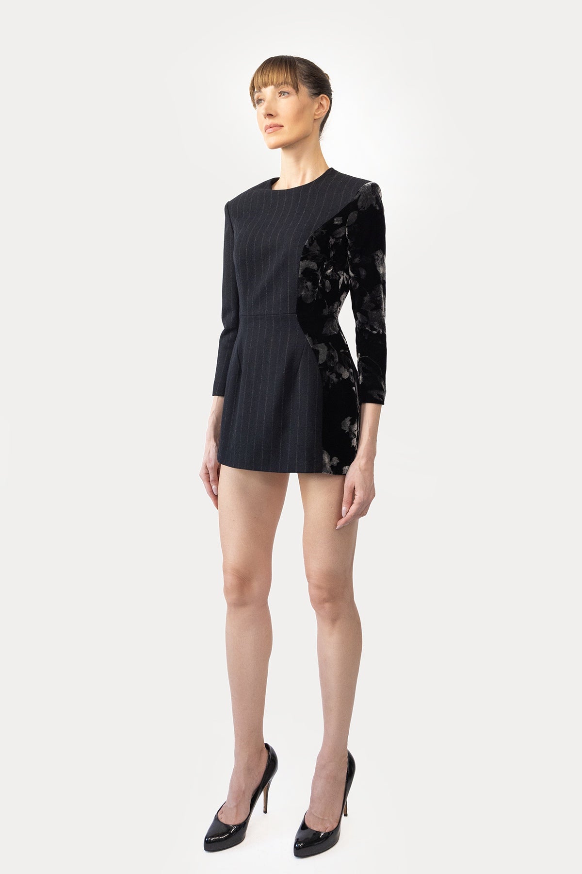 Mini Dress in Wool Cashmere & Velvet Combo
