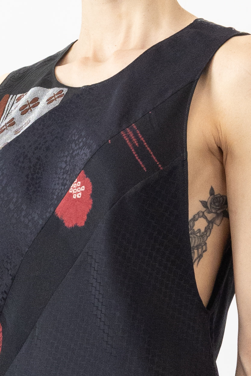 Muscle Tank Dress in Bias Silk Combo XS