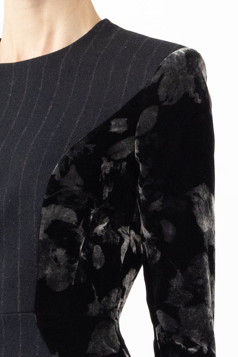 Mini Dress in Wool Cashmere & Velvet Combo