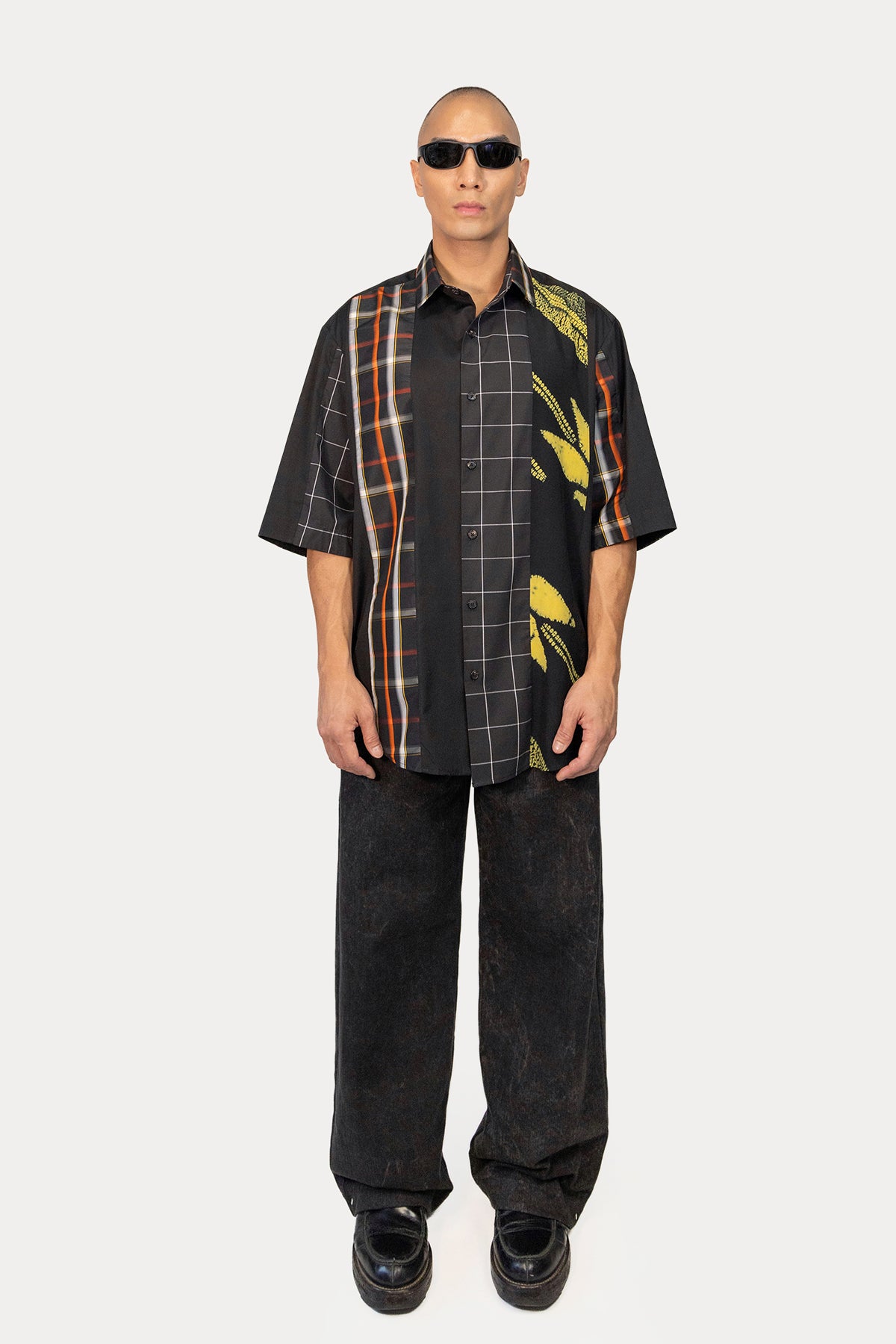 Short Sleeve Shirt in Silk Kimono and Poplin Combo