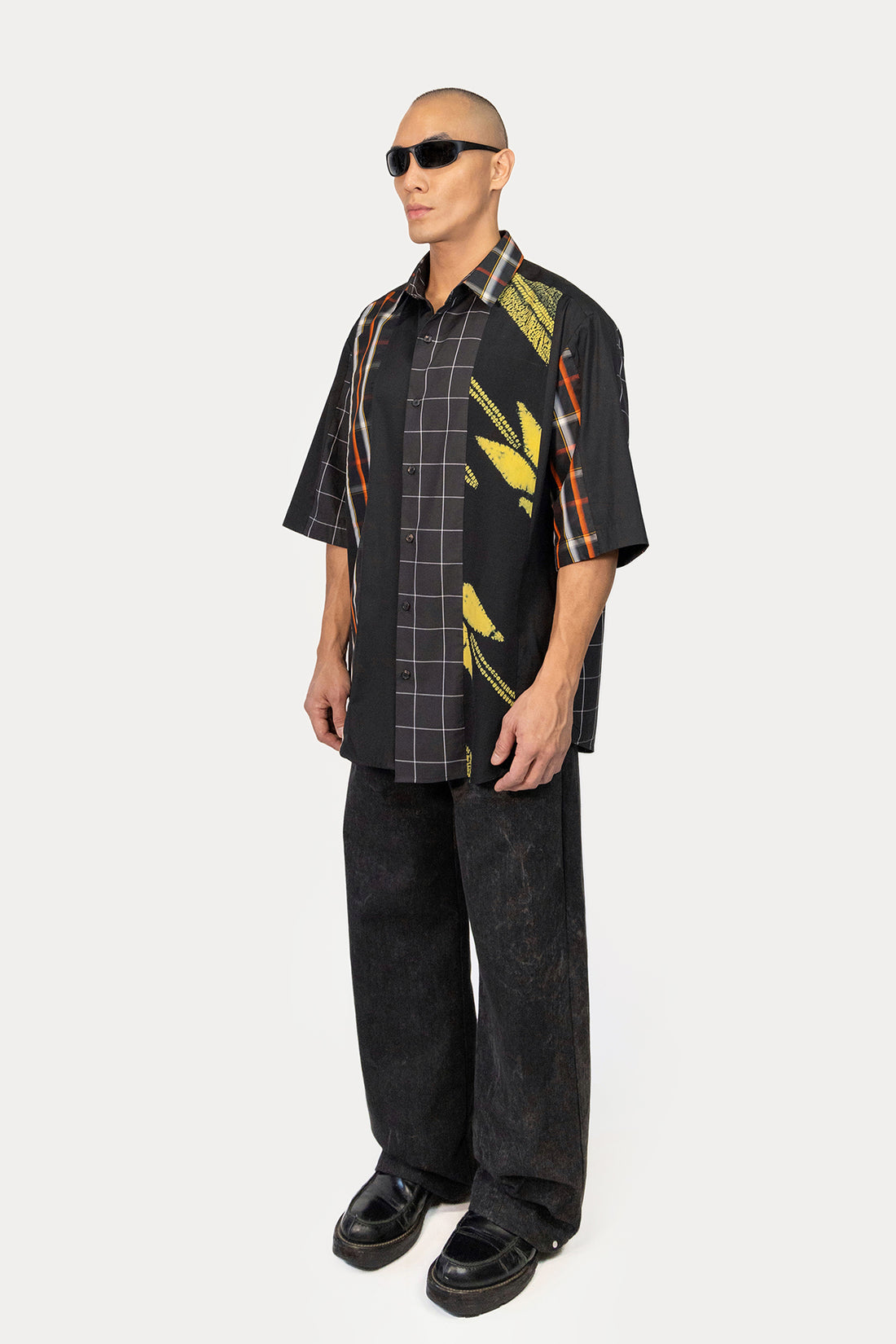 Short Sleeve Shirt in Silk Kimono and Poplin Combo