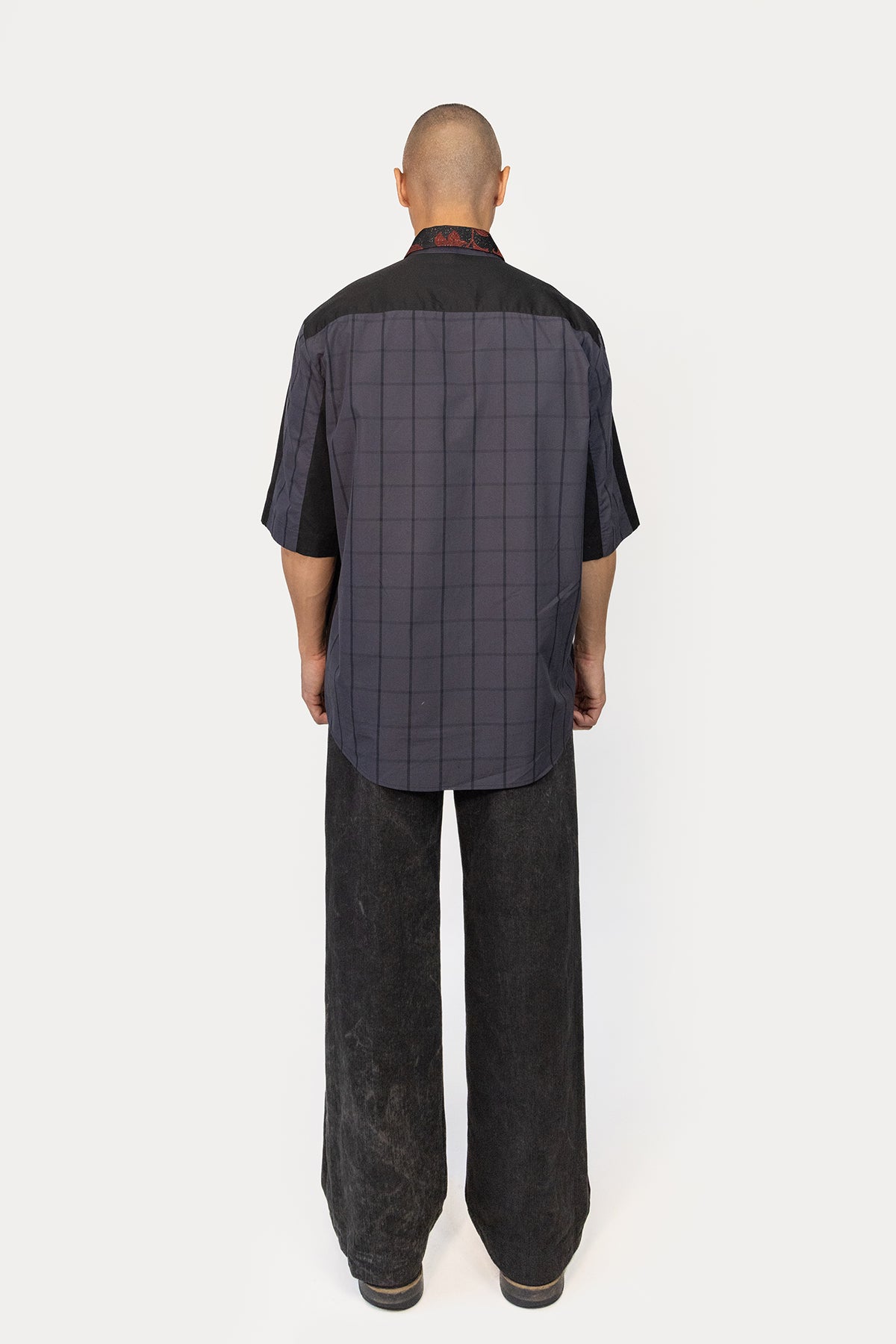 Short Sleeve Shirt in Silk Kimono and Poplin Combo