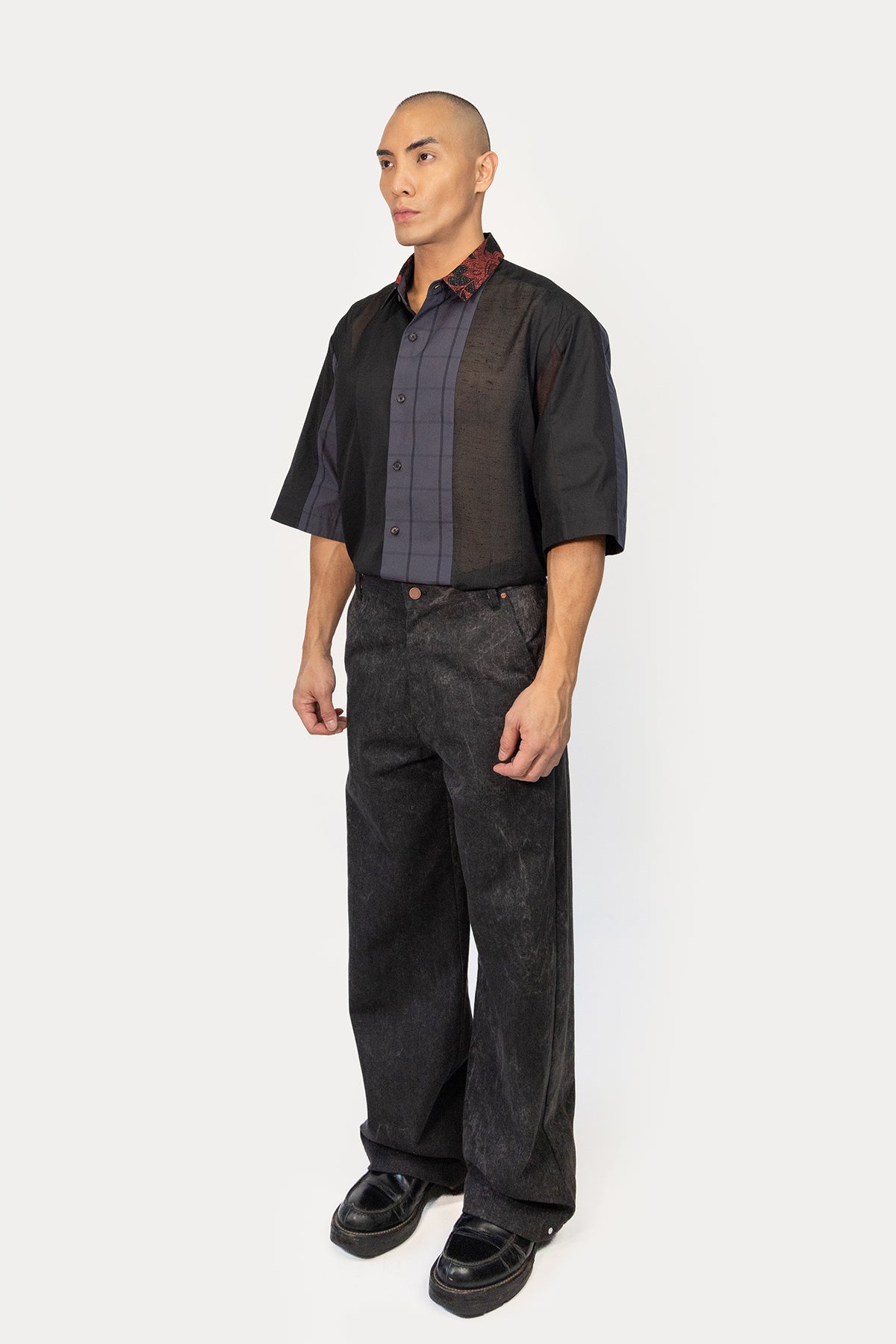 Wide Leg Jean in Marbled Denim