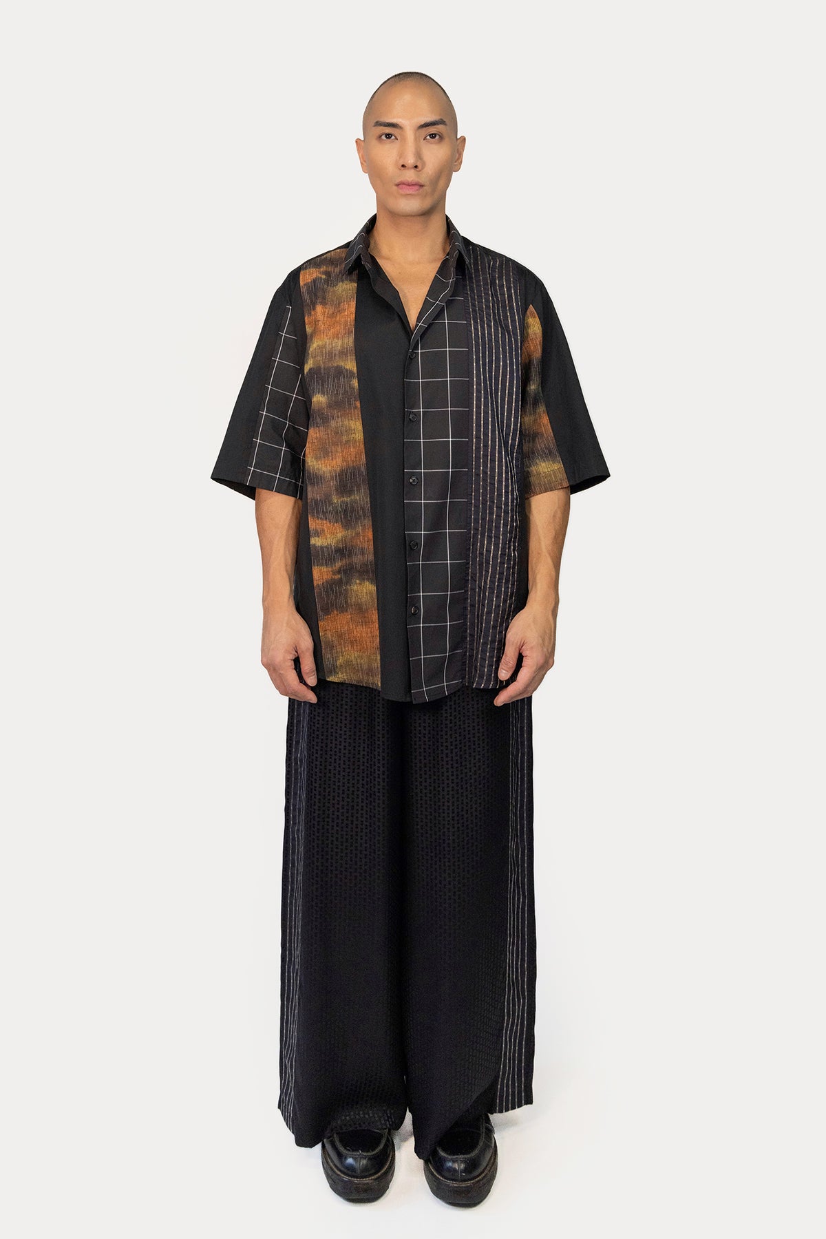 Short Sleeve Shirt in Silk Kimono and Poplin Combo