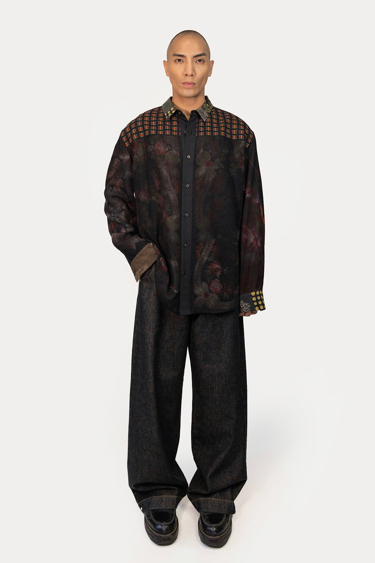 Oversize Combo Shirt in Reclaimed Wool Shawl