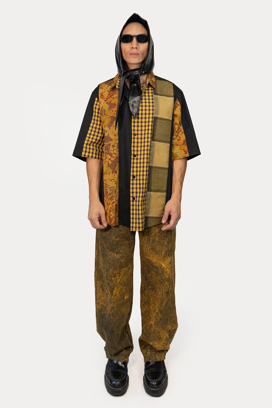 Short Sleeve Shirt in Silk Kimono and Poplin Combo