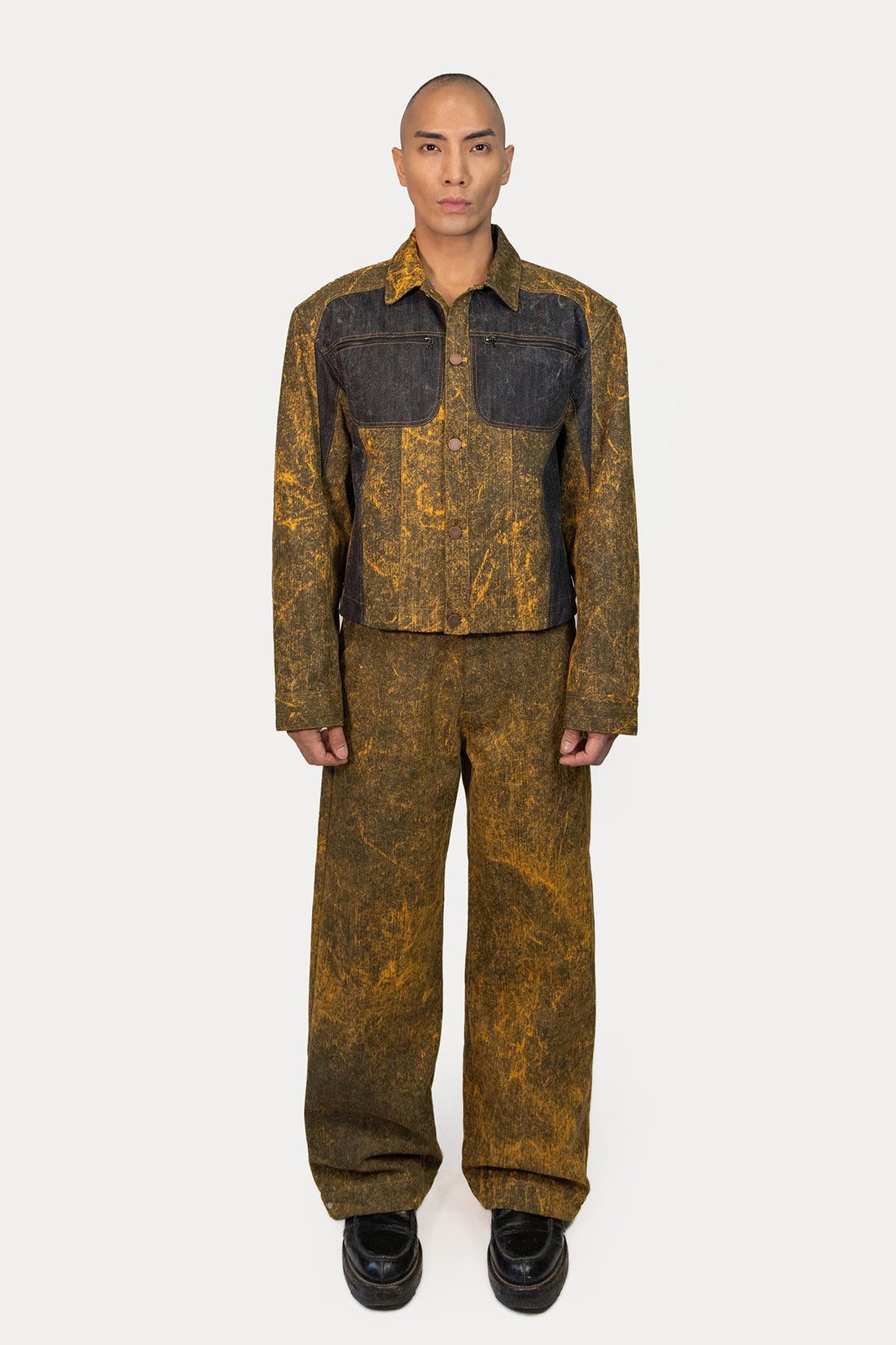Wide Leg Jean in Marbled Denim