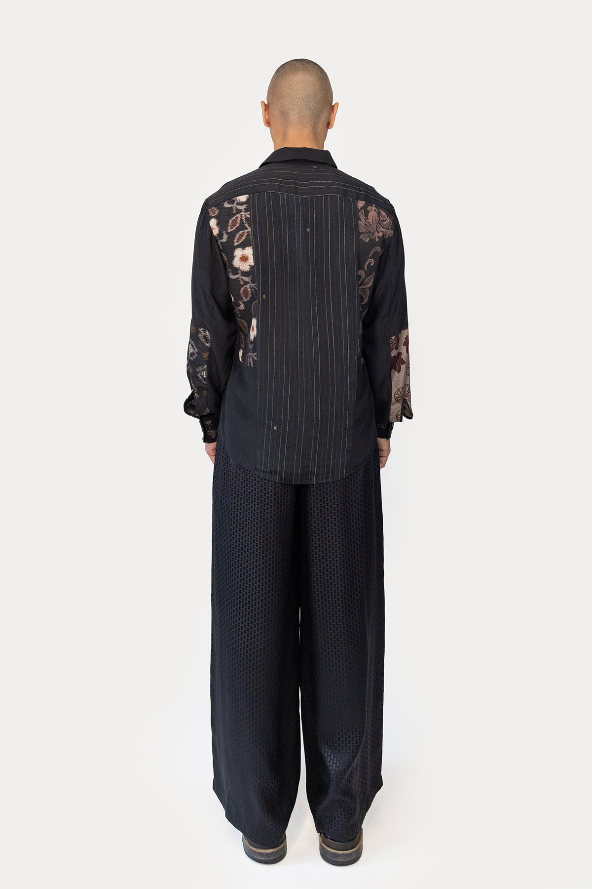 Long Line Patchworked Shirt in Silk Kimono Scraps