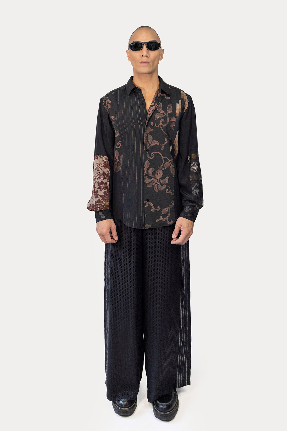 Long Line Patchworked Shirt in Silk Kimono Scraps