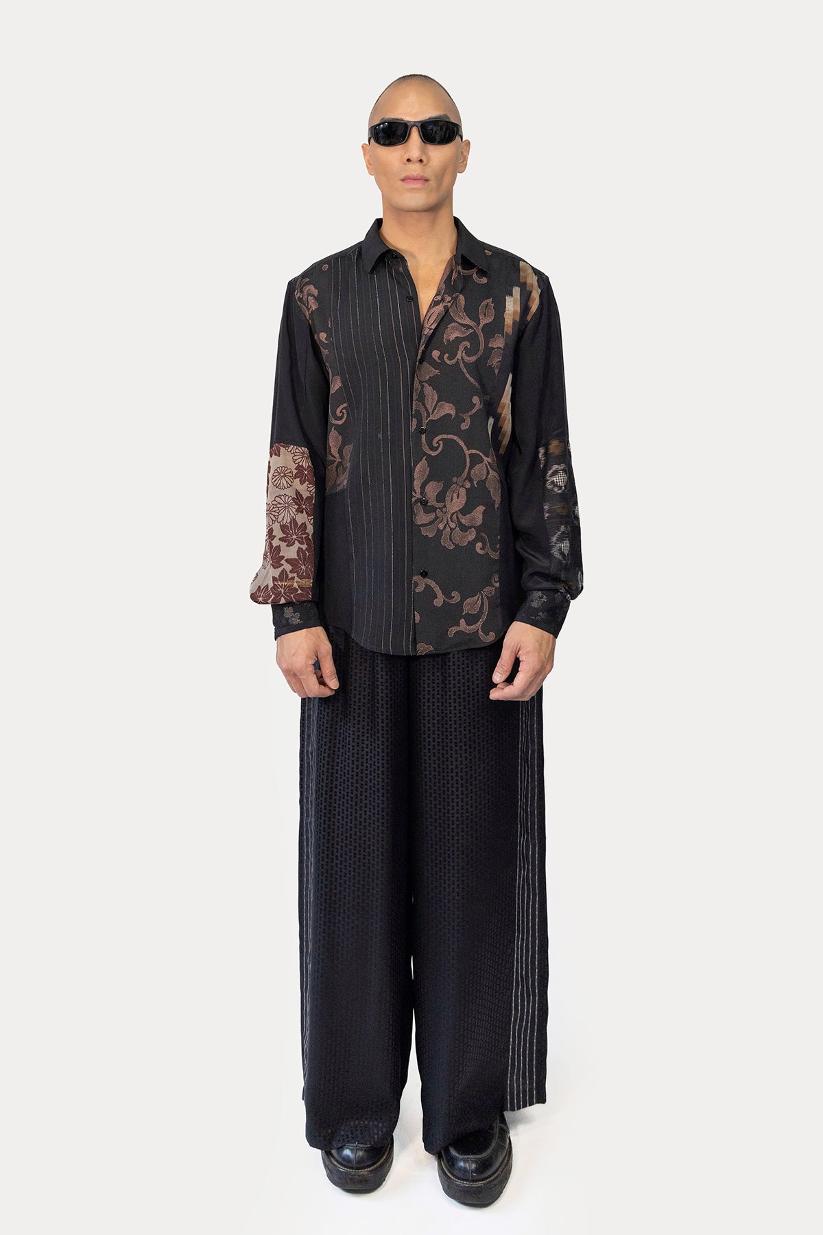 Long Line Patchworked Shirt in Silk Kimono Scraps
