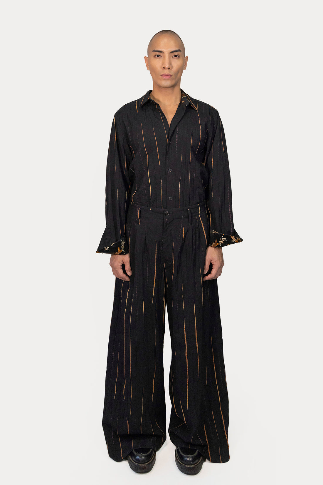 Wide Leg Pleat Pant in Shibori Wool