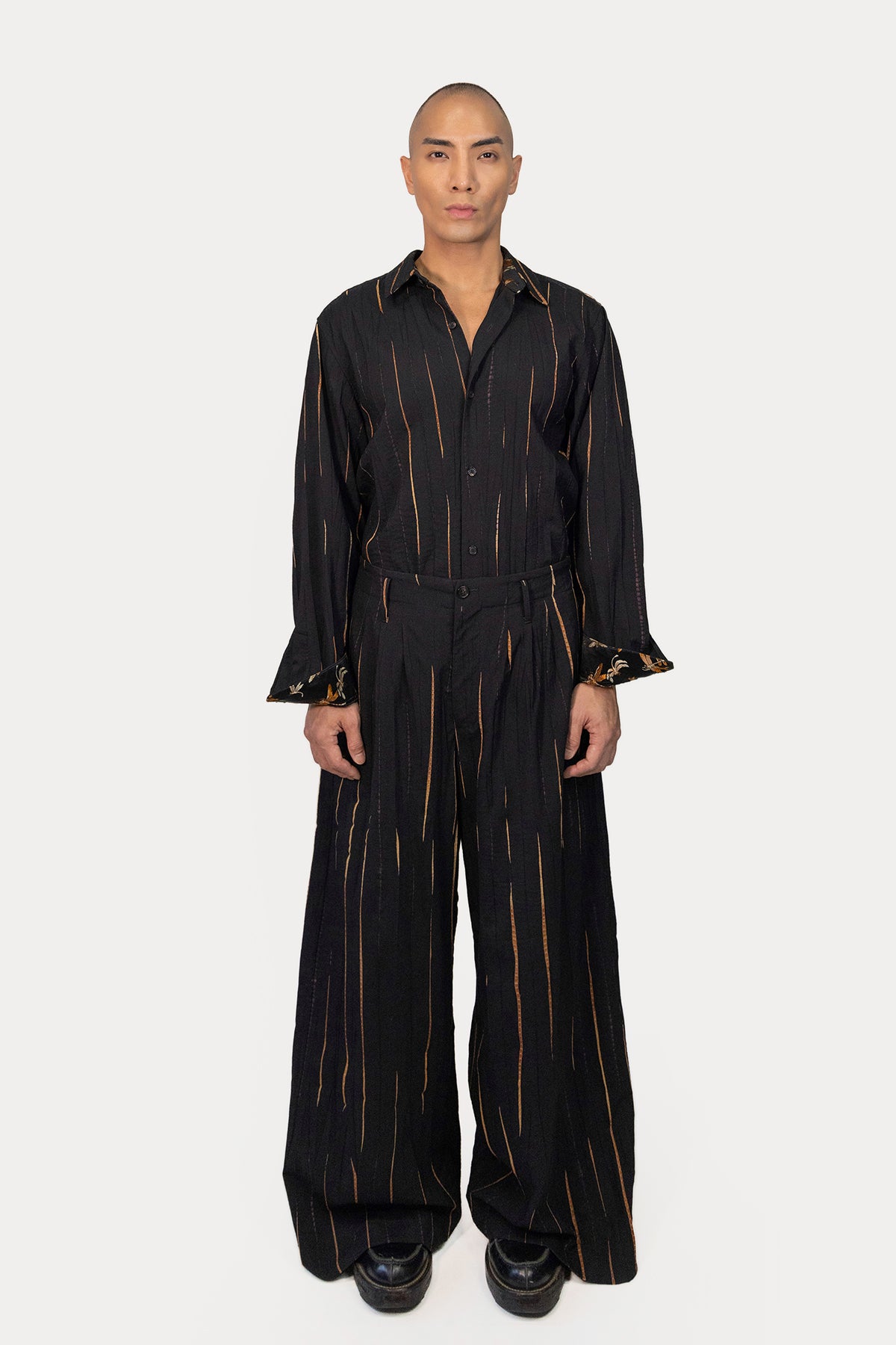 Wide Leg Pleat Pant in Shibori Wool