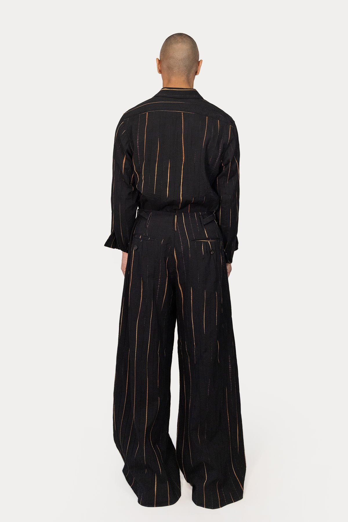 Wide Leg Pleat Pant in Shibori Wool