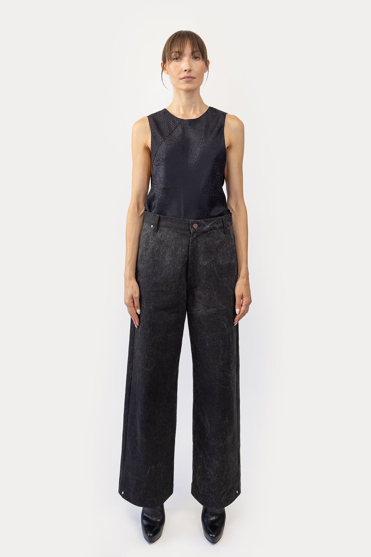 Wide Leg Jean in Marbled Denim