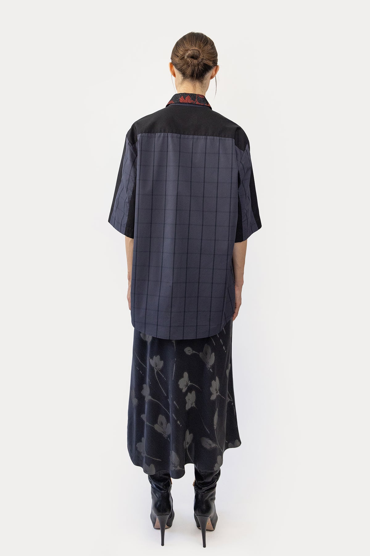 Short Sleeve Shirt in Silk Kimono and Poplin Combo
