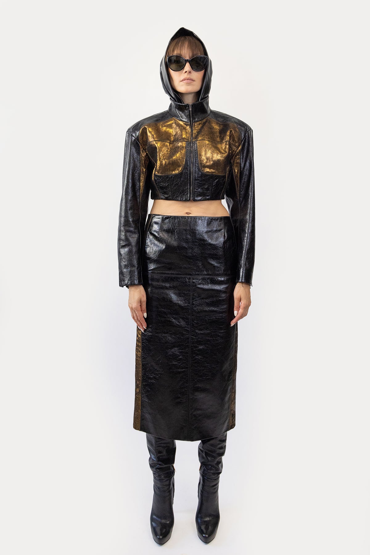 Combo Cropped Jacket in Glazed Cow