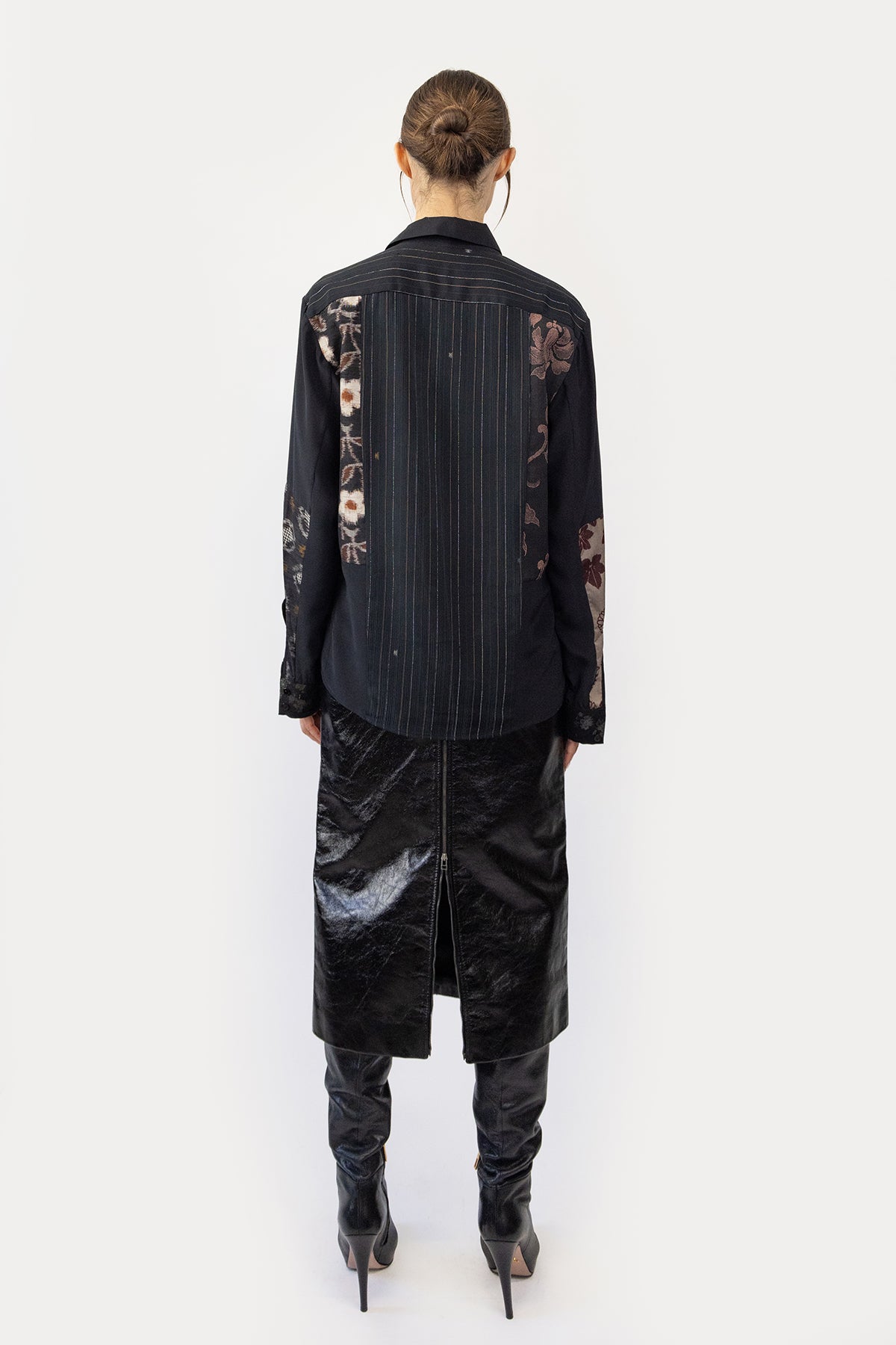 Long Line Patchworked Shirt in Silk Kimono Scraps