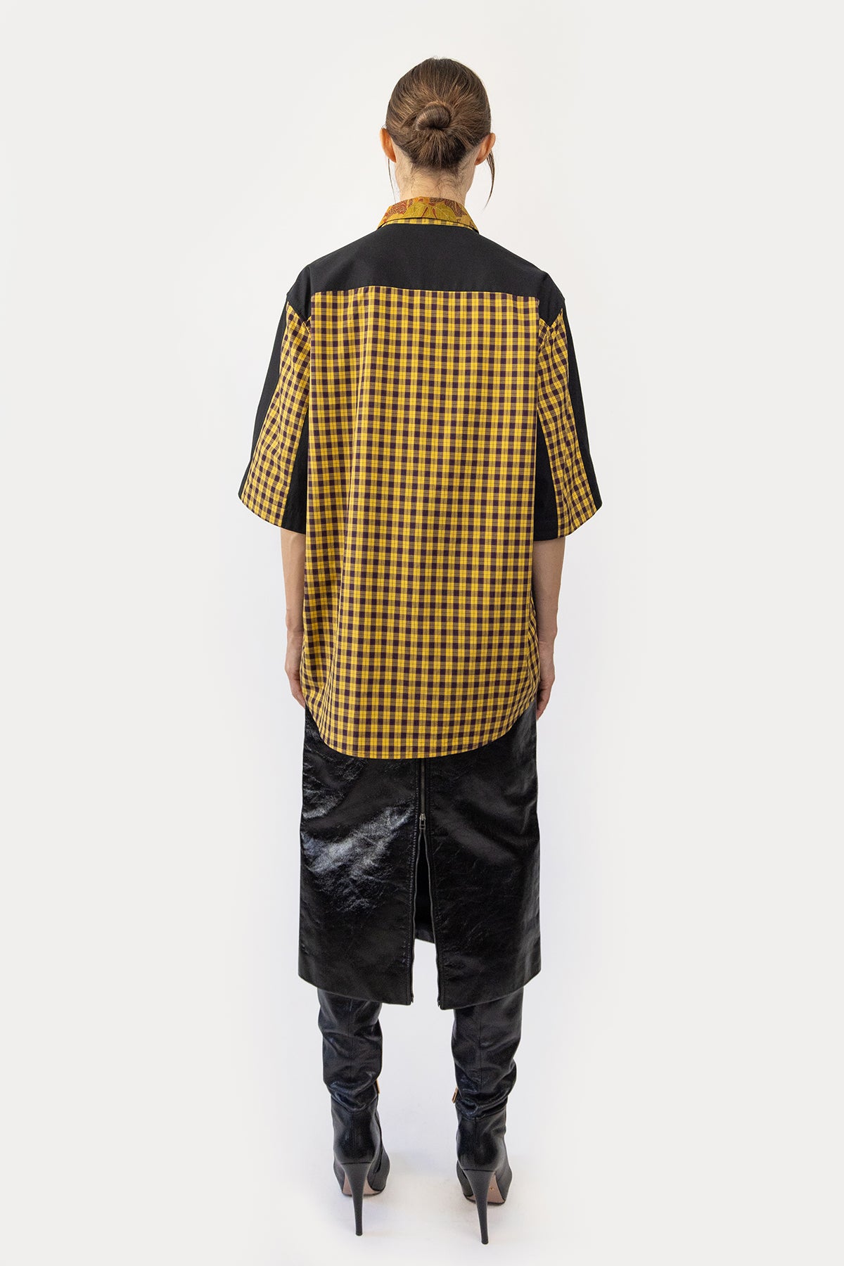 Short Sleeve Shirt in Silk Kimono and Poplin Combo