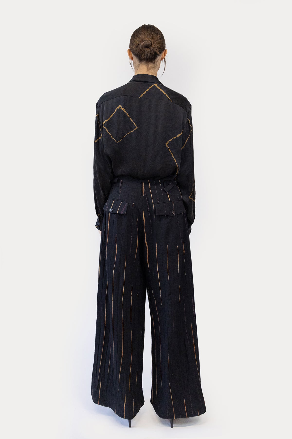Wide Leg Pleat Pant in Shibori Wool