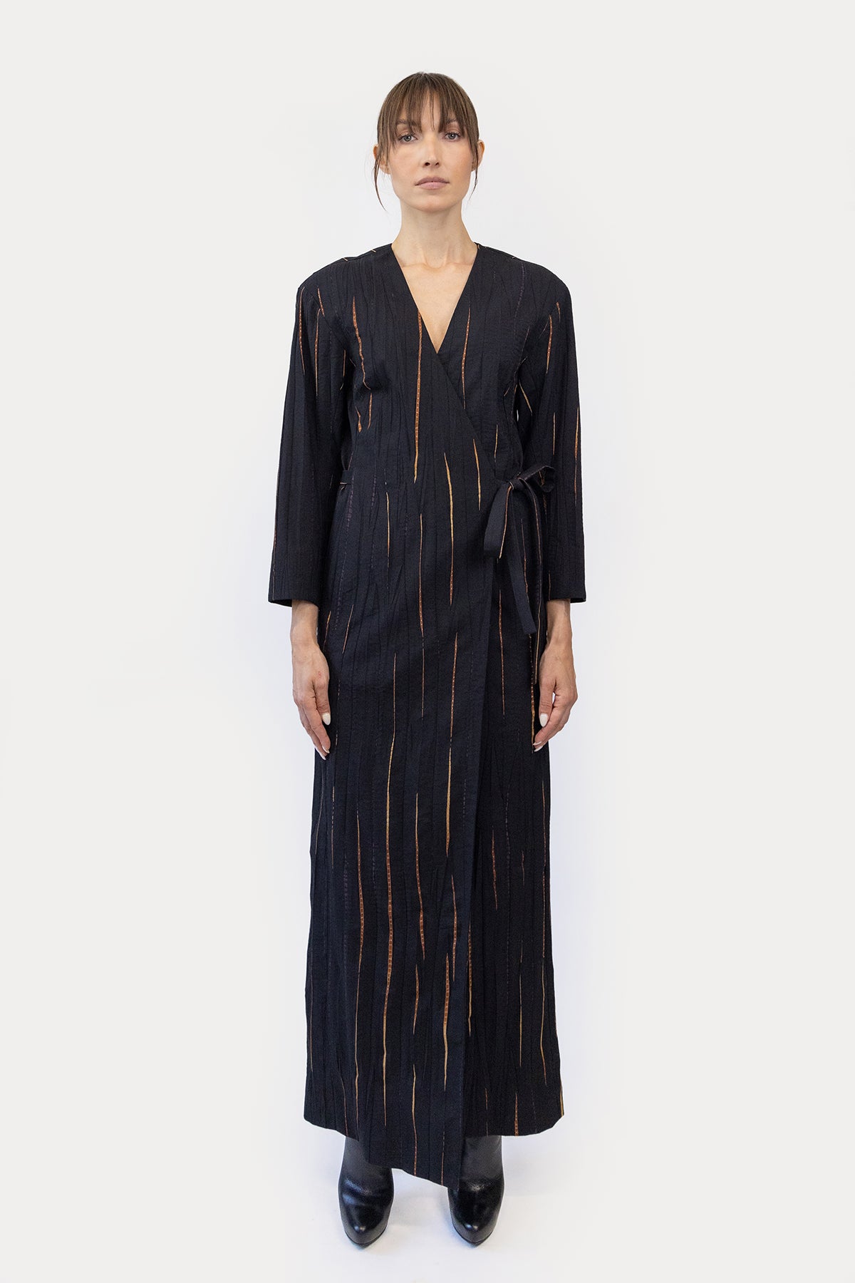 Wrap Robe Dress in Shibori Wool