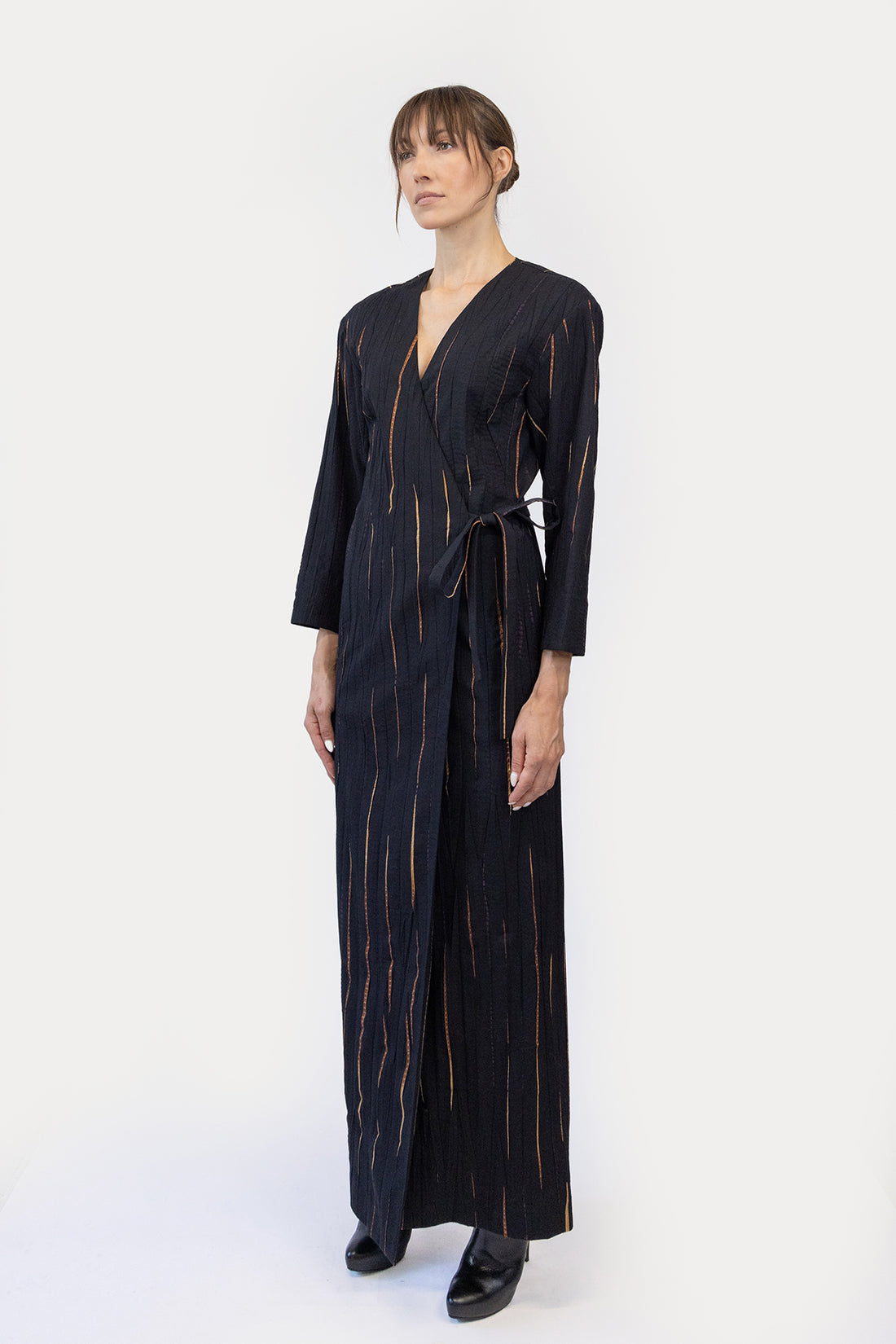 Wrap Robe Dress in Shibori Wool