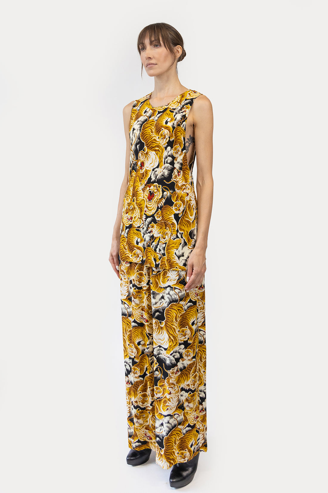 Tank in 100 Tigers Print Crepe