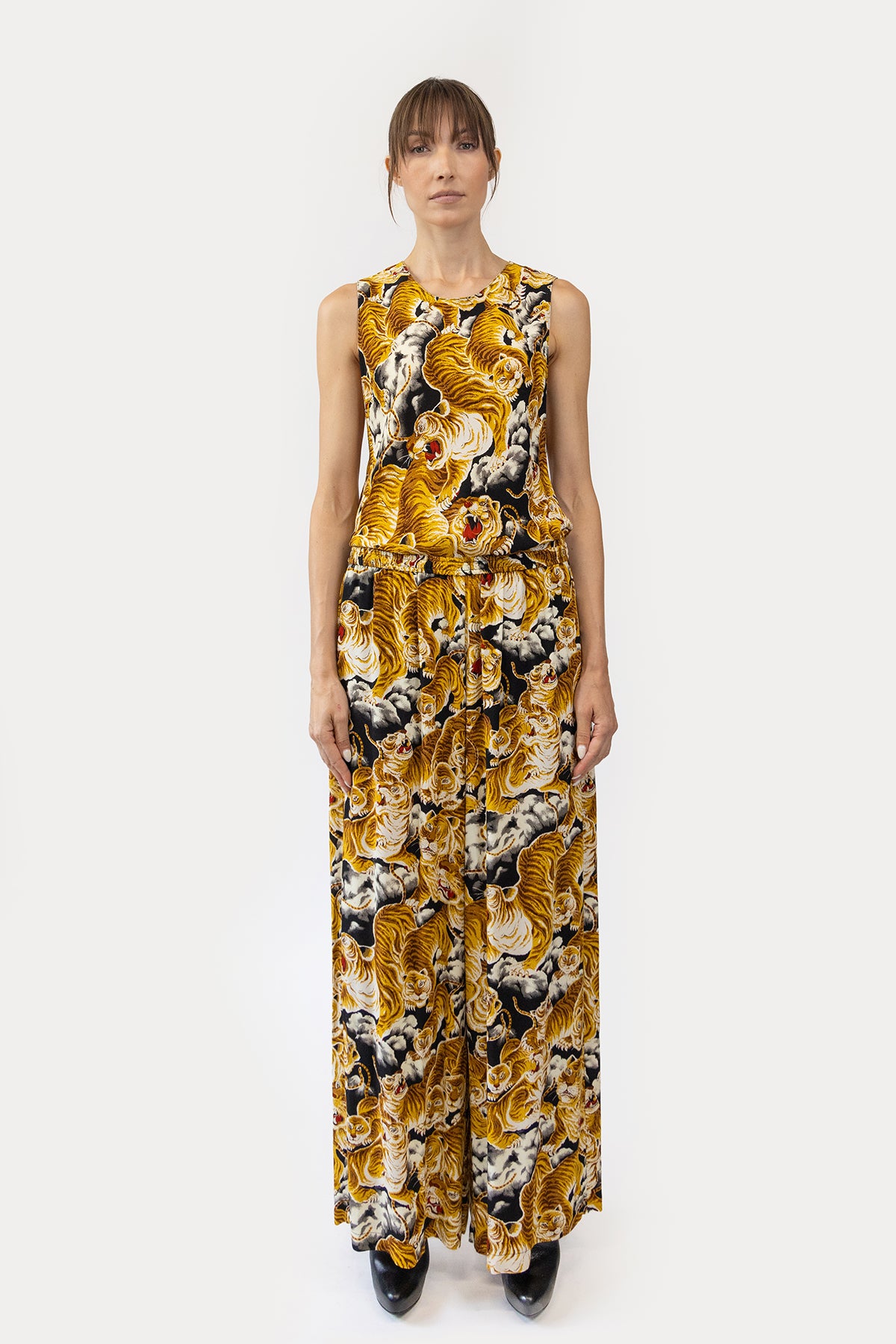 Drawstring Pant in 100 Tigers Print Crepe