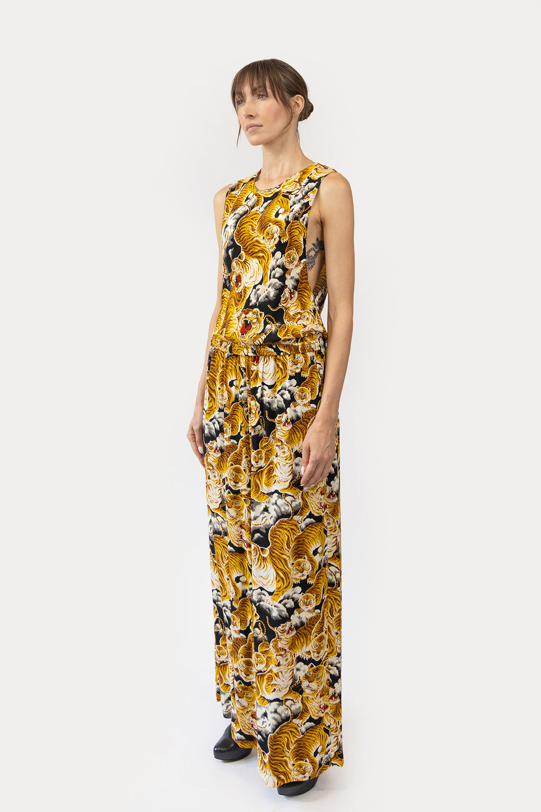 Drawstring Pant in 100 Tigers Print Crepe