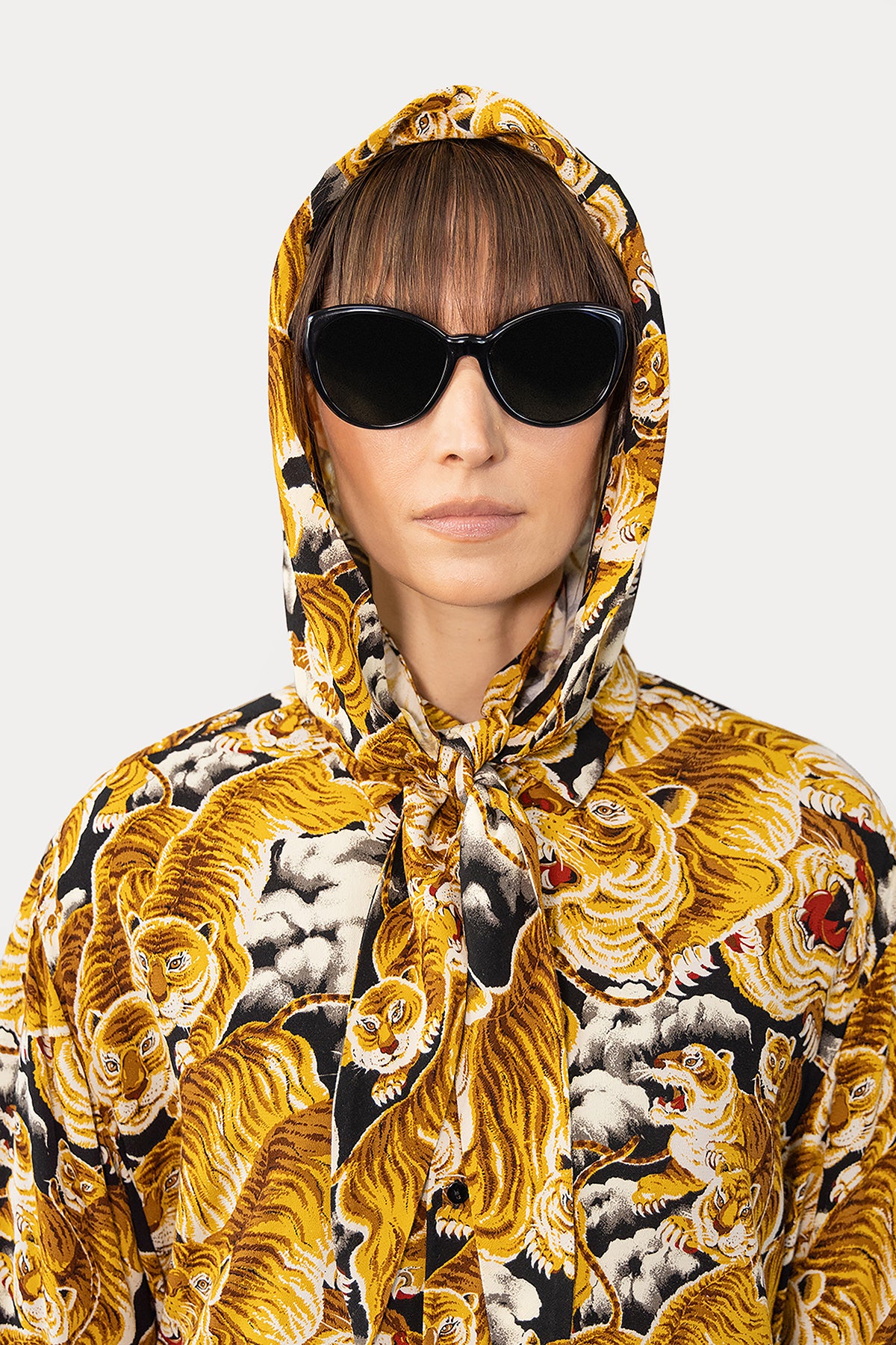 Head Scarf in 100 Tigers Print Crepe