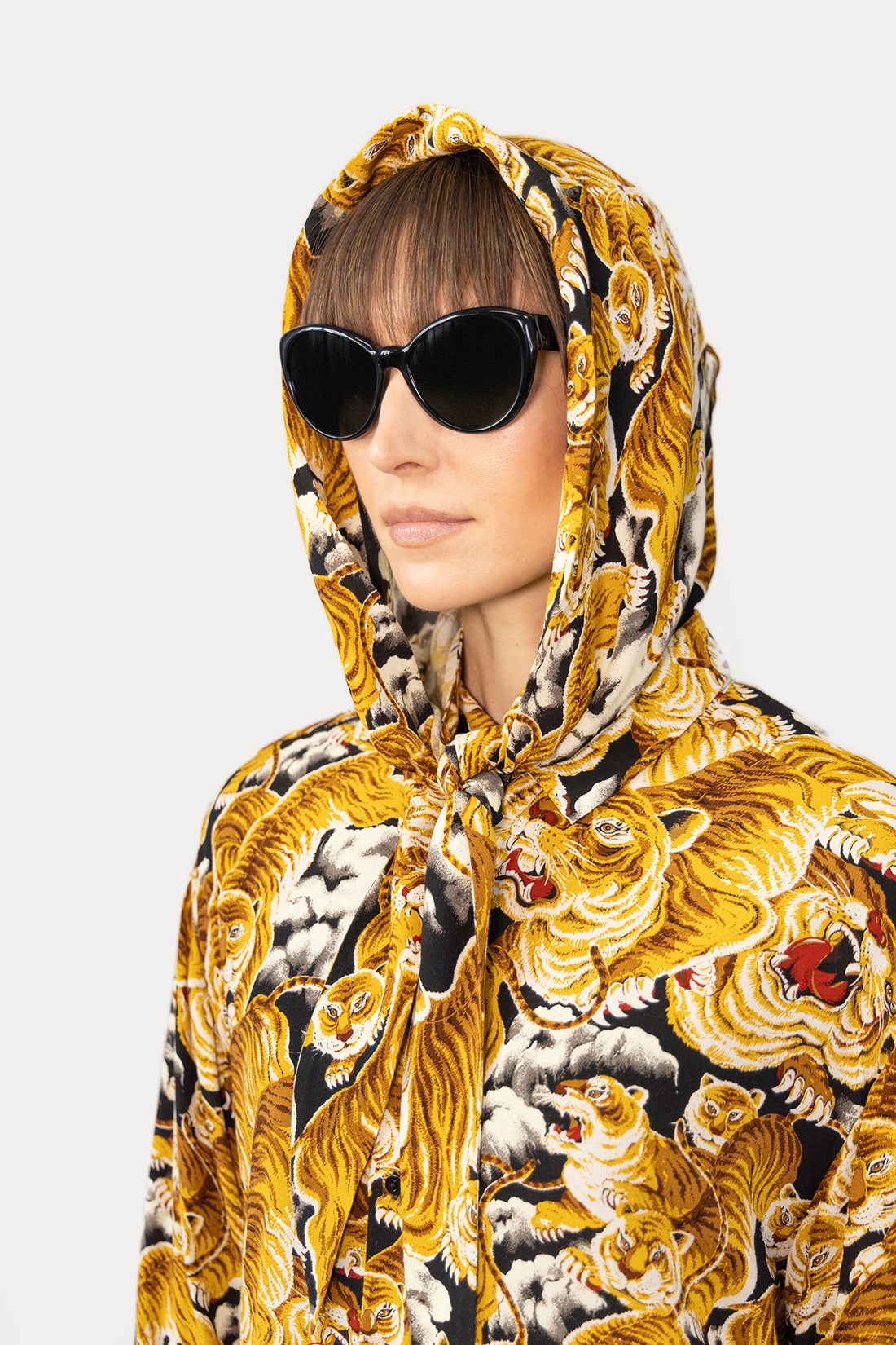 Head Scarf in 100 Tigers Print Crepe