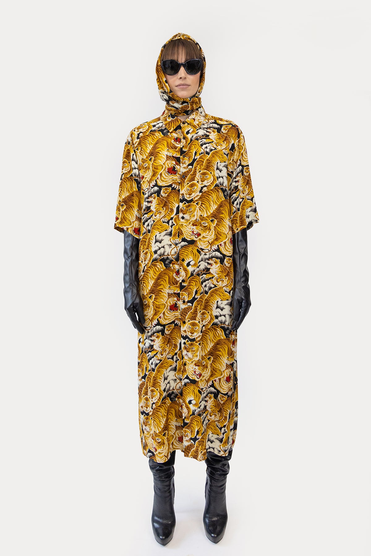 Tunic Shirt in 100 Tigers Print Crepe