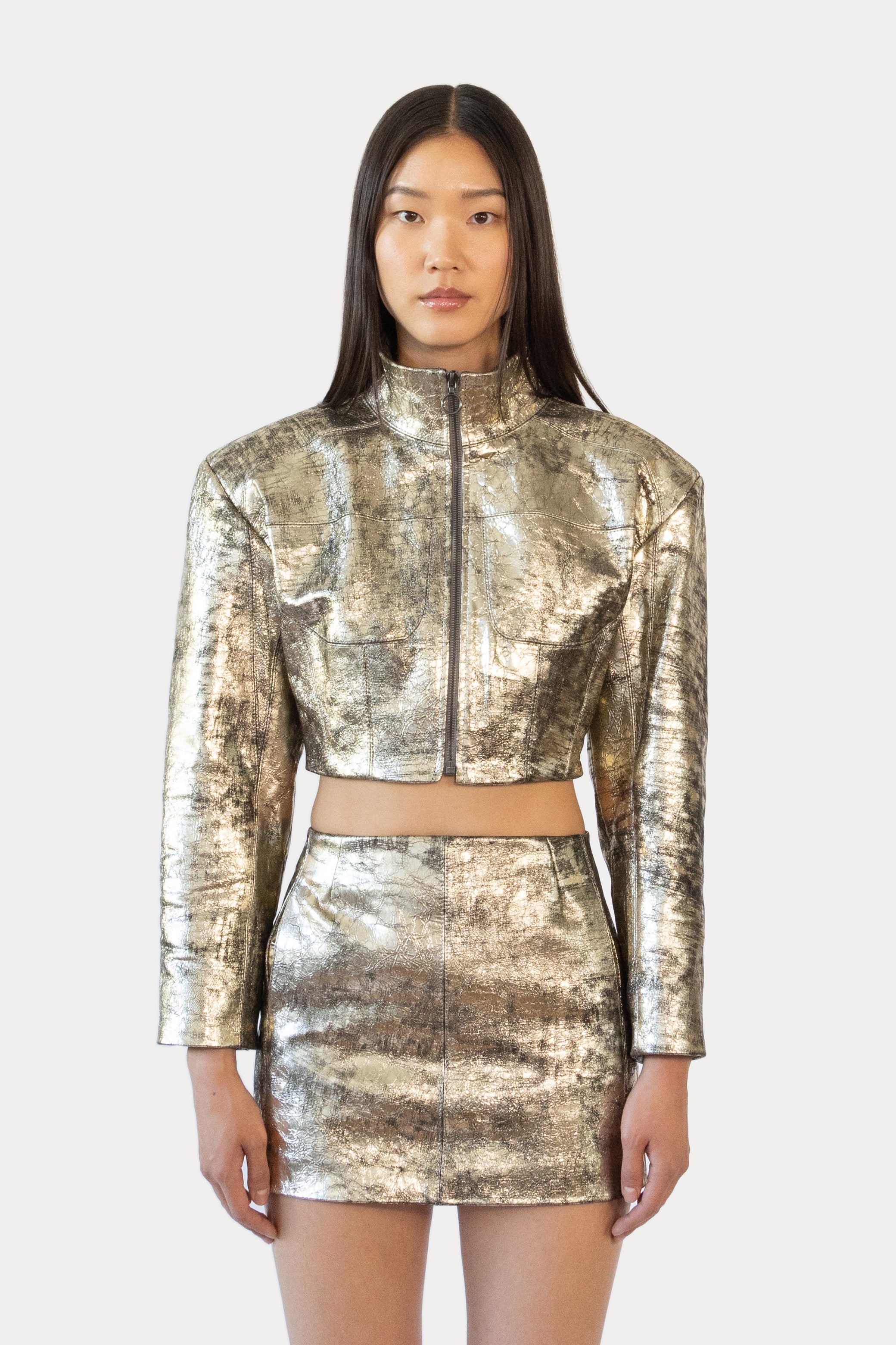 Cropped Jacket in Metallic Goat