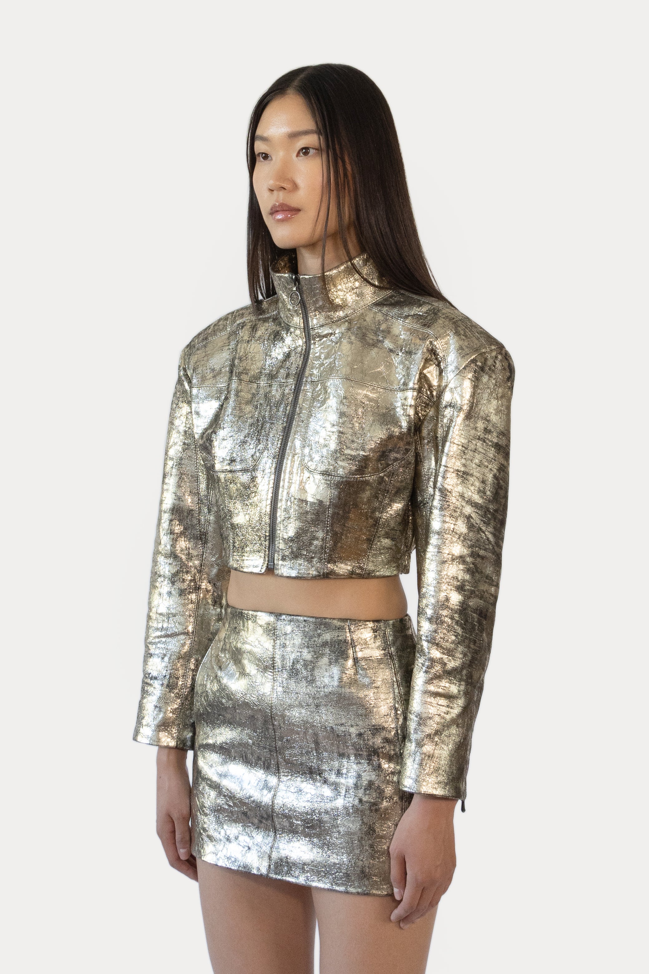 Cropped Jacket in Metallic Goat