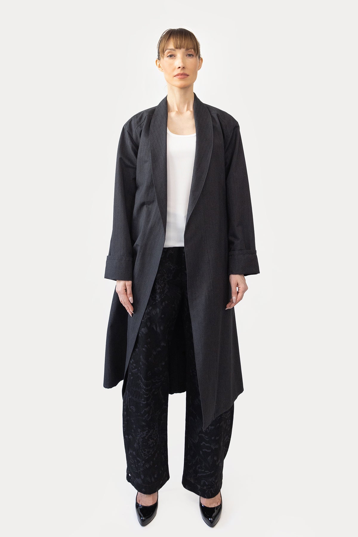 Robe Coat in Cotton Herringbone