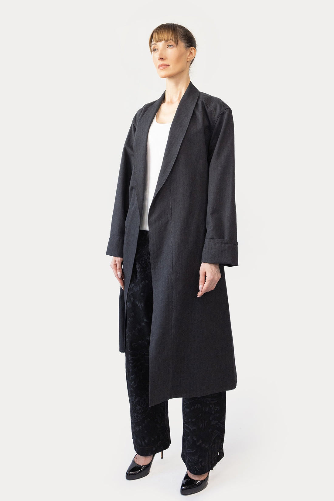 Robe Coat in Cotton Herringbone