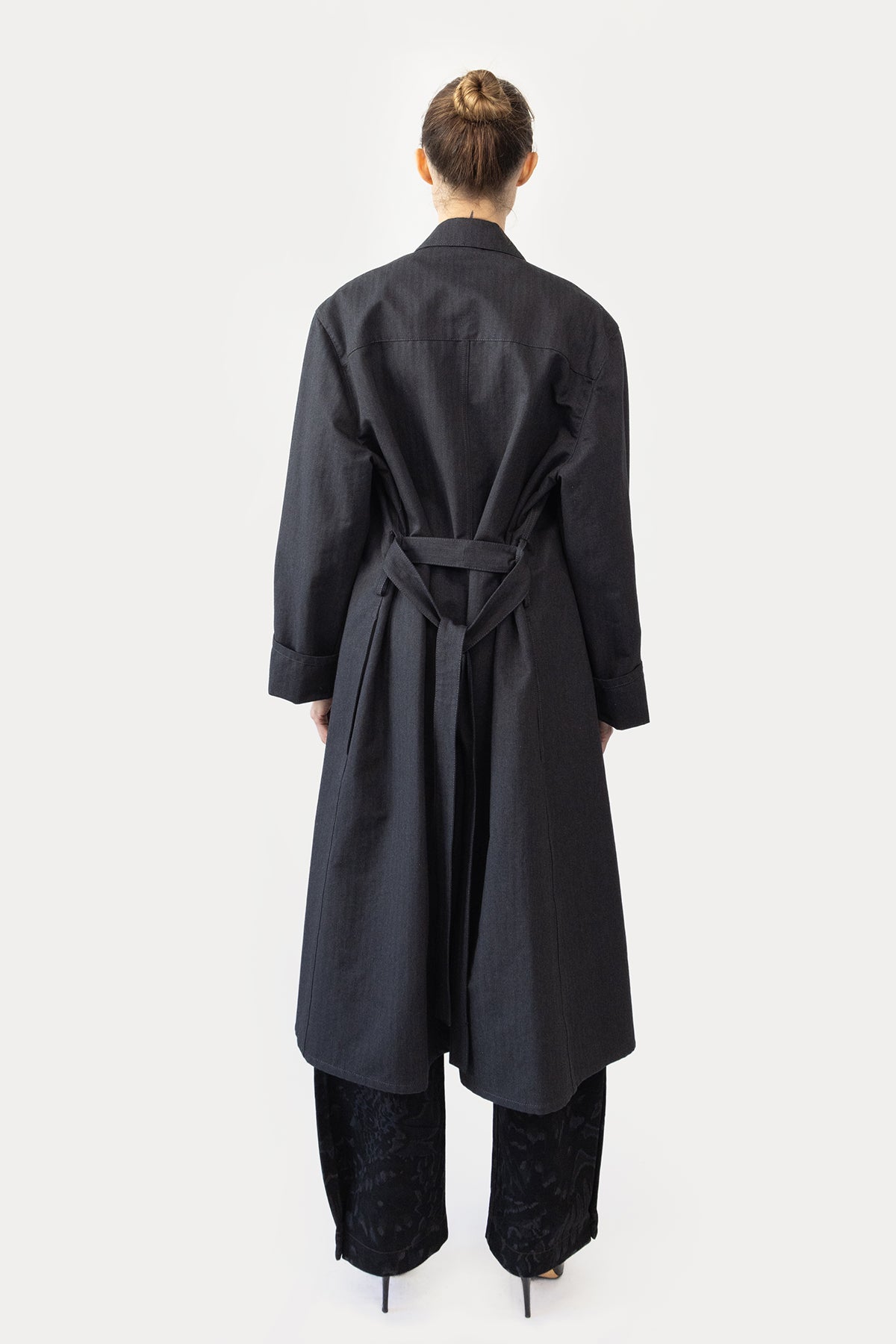 Robe Coat in Cotton Herringbone
