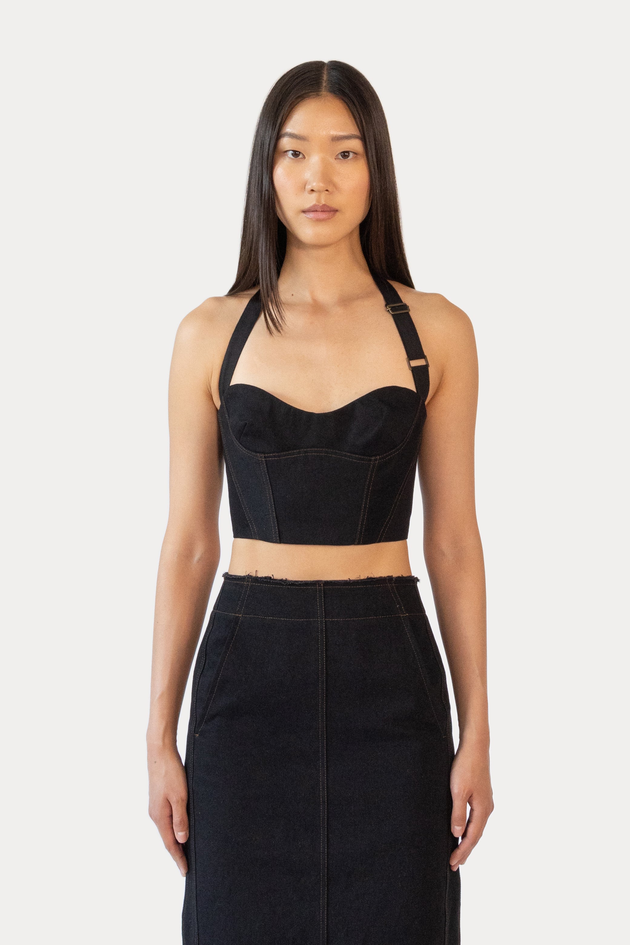 Structured Crop Top in Denim