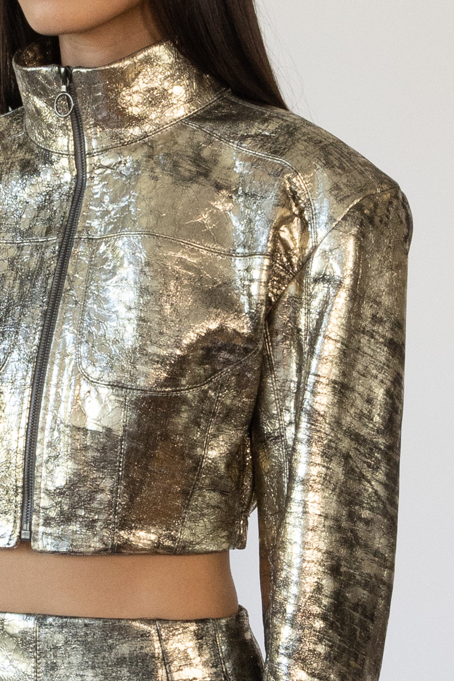 Cropped Jacket in Metallic Goat