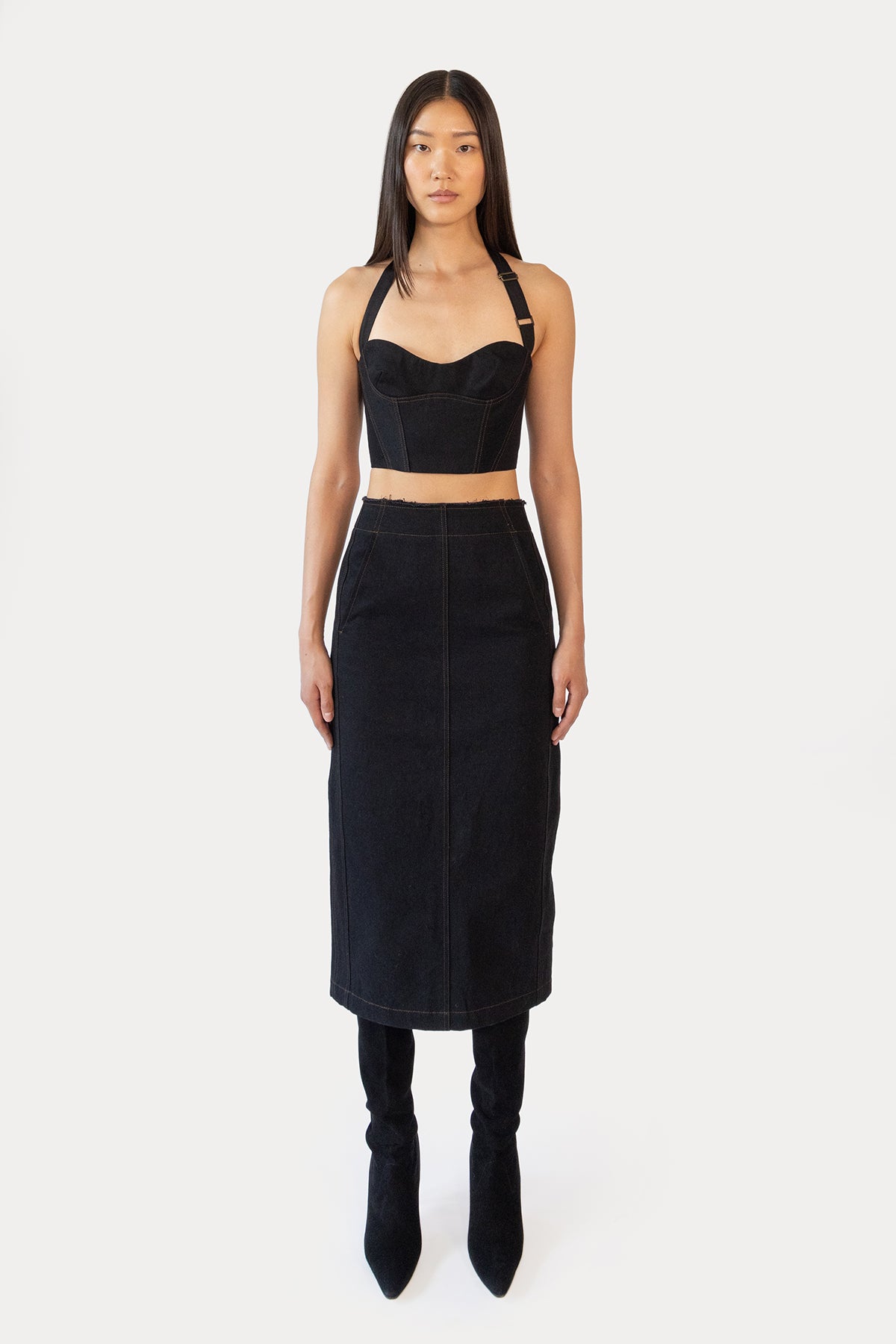 Structured Crop Top in Denim
